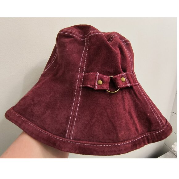 Vintage Rare 90's Nine West Burgundy Suede Bucket Hat for Women - Picture 1 of 6